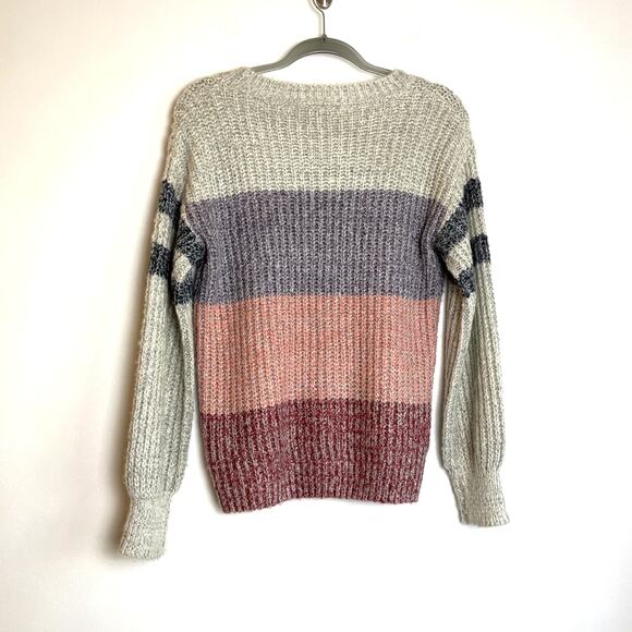 Heartloom Colorblocked Striped Crew Neck Sweater Size S Multicolor Chunky Ribbed - Picture 2 of 7